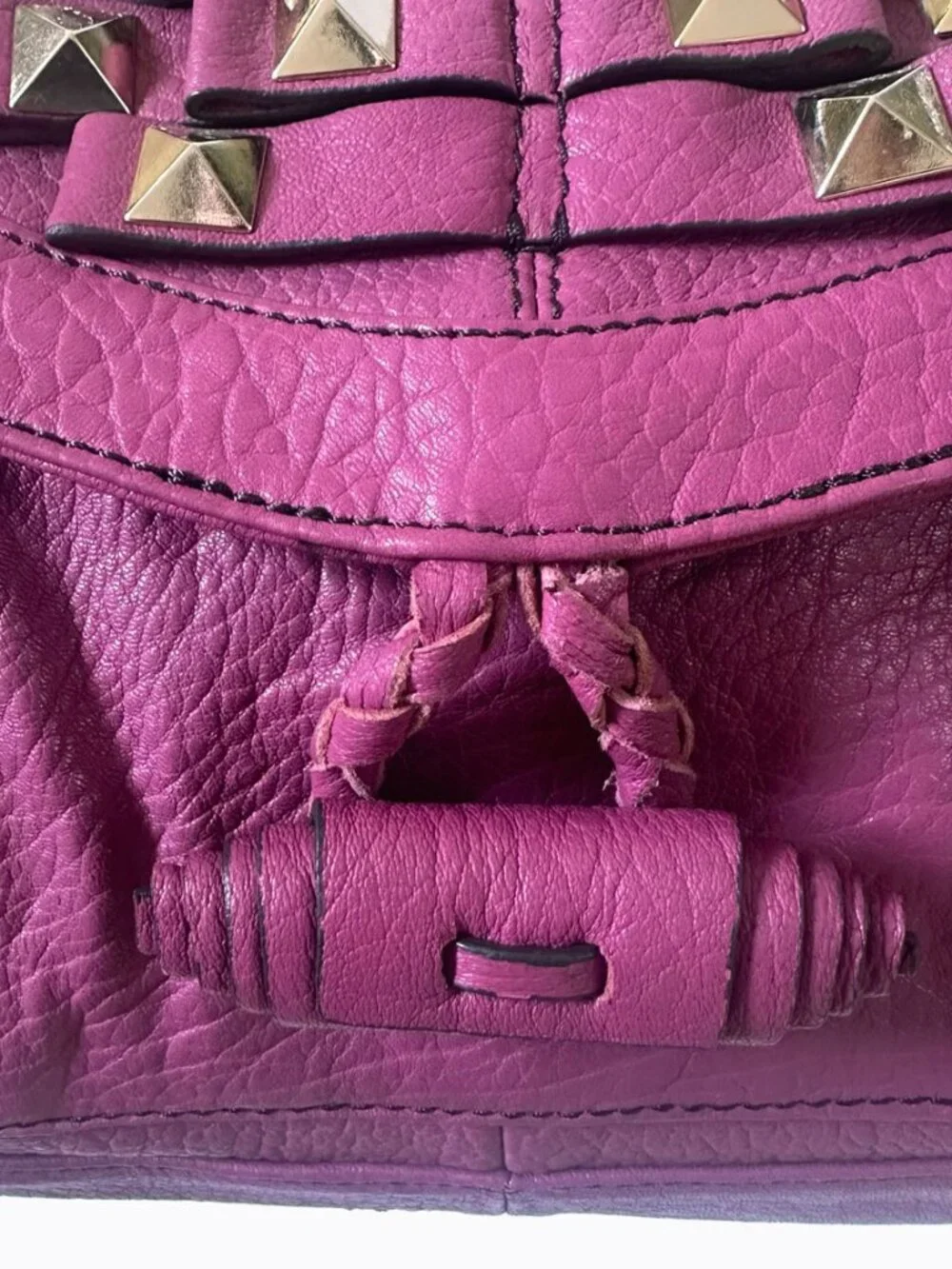 Vtg Hype Leather Satchel Bag Magenta Fuchsia Studded Y2K Biker Moto Purse 00s